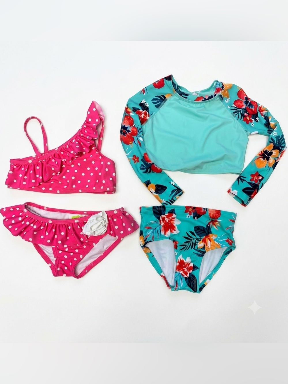 4T Girls Toddler Pink Polka Dot & Aqua Floral Swimsuit Bundle